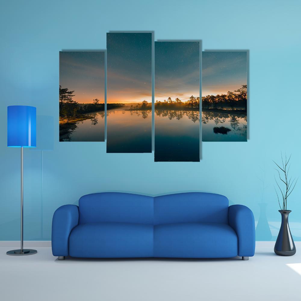 Starry Night At A Swamp Canvas Wall Art-4 Pop-Gallery Wrap-50" x 32"-Tiaracle