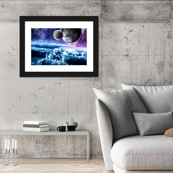 Starry Sky And Space Planets Canvas Wall Art-3 Horizontal-Gallery Wrap-25" x 16"-Tiaracle