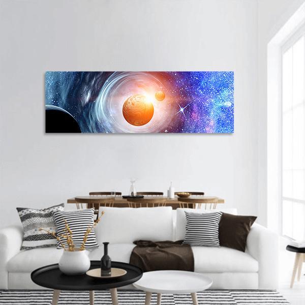 Space Planets & Starry Sky Panoramic Canvas Wall Art-1 Piece-36" x 12"-Tiaracle