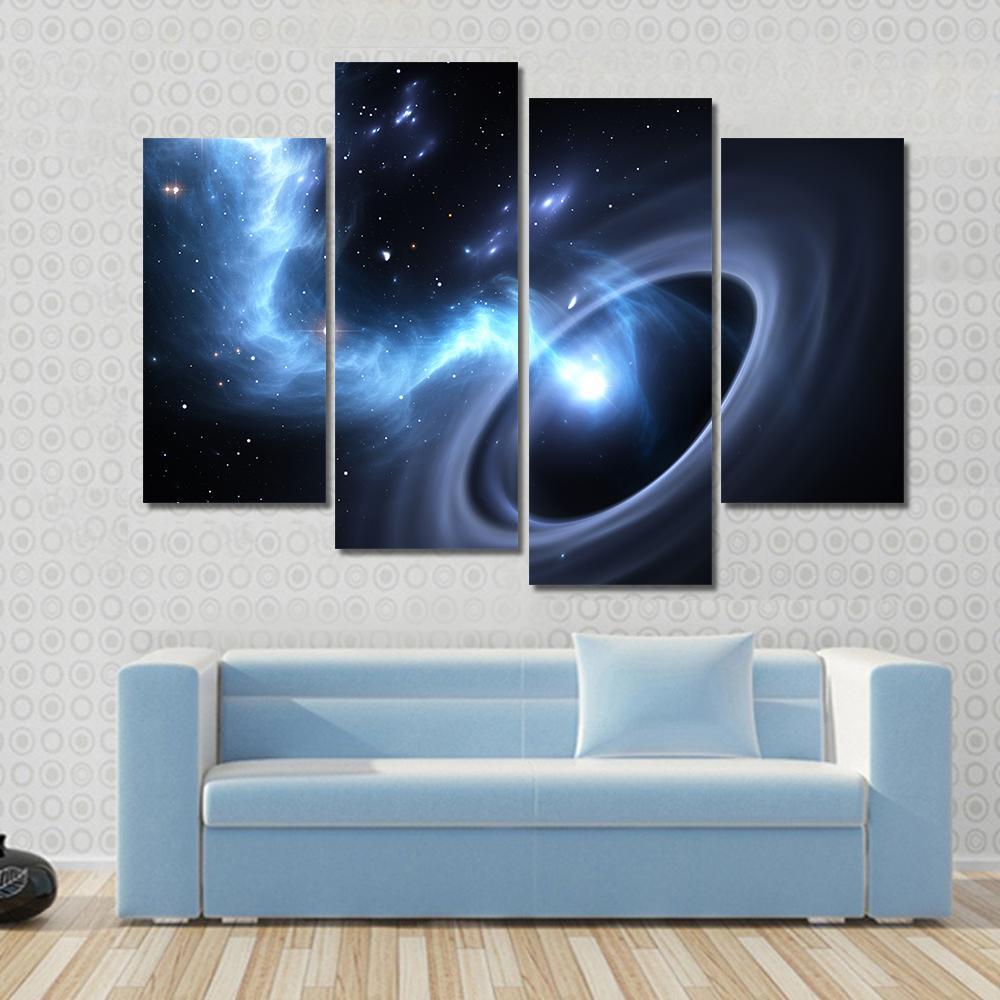 Stars And Material Falls Into A Black Hole Canvas Wall Art-4 Pop-Gallery Wrap-50" x 32"-Tiaracle