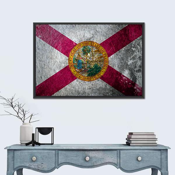 State Flag Of Florida Canvas Wall Art-1 Piece-Floating Frame-24" x 16"-Tiaracle