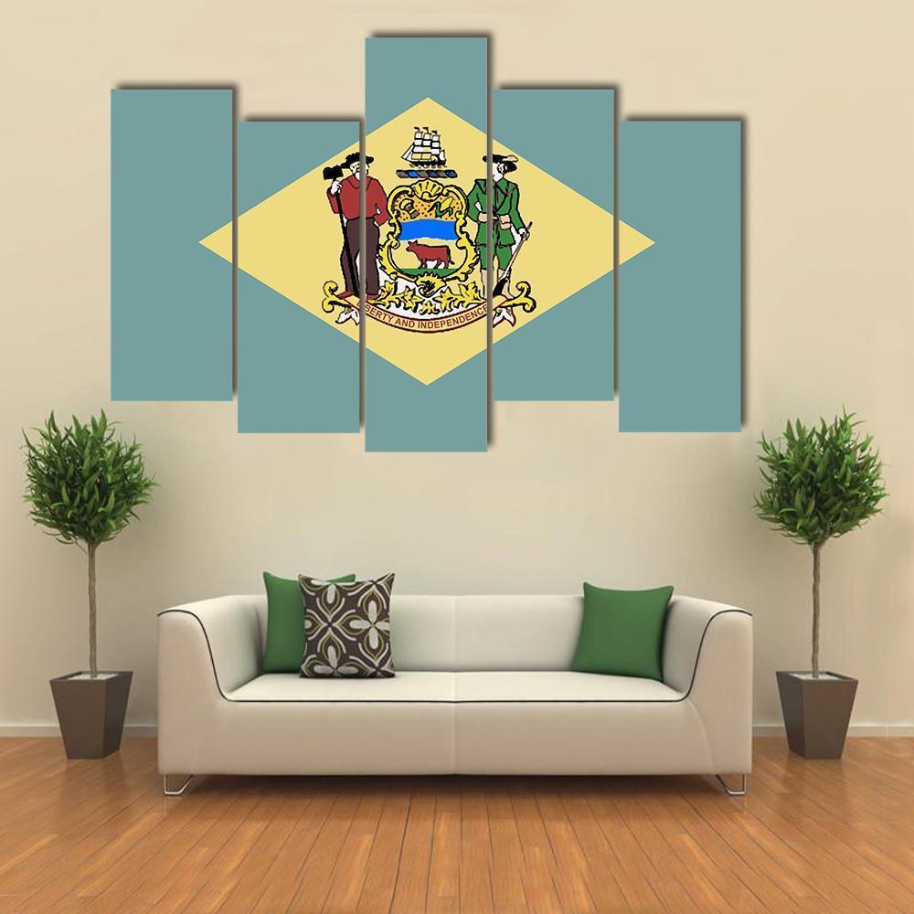State Of Delaware Flag Canvas Wall Art-5 Pop-Gallery Wrap-47" x 32"-Tiaracle