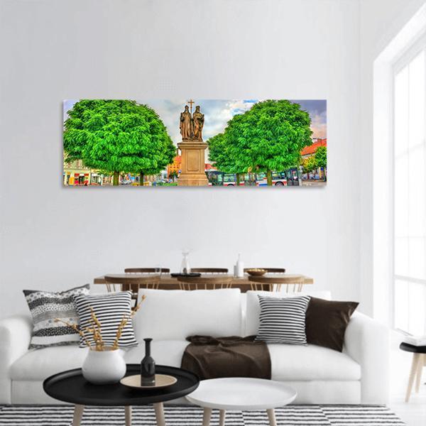 Statue Of Saints Cyril And Methodius In Czech Republic Panoramic Canvas Wall Art-1 Piece-36" x 12"-Tiaracle