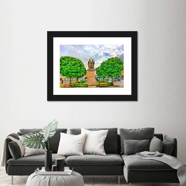 Statue Of Saints Cyril And Methodius In Czech Republic Panoramic Canvas Wall Art-1 Piece-36" x 12"-Tiaracle