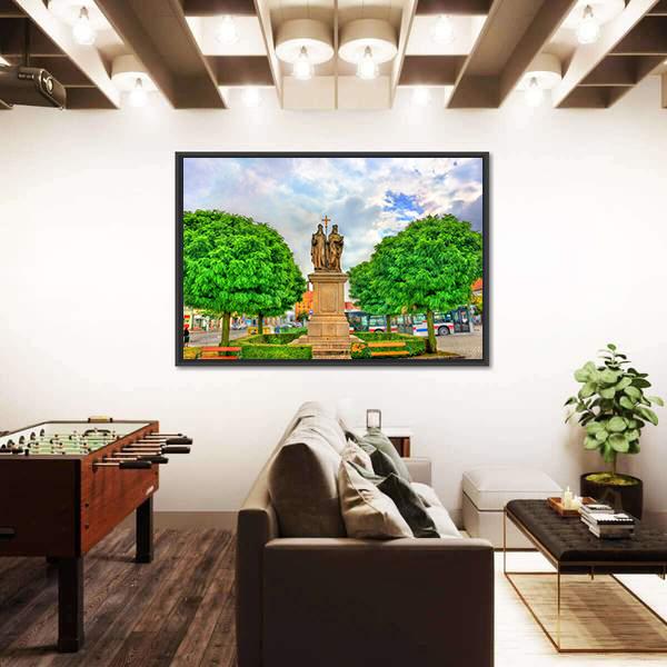 Statue Of Saints Cyril And Methodius In Czech Republic Panoramic Canvas Wall Art-1 Piece-36" x 12"-Tiaracle