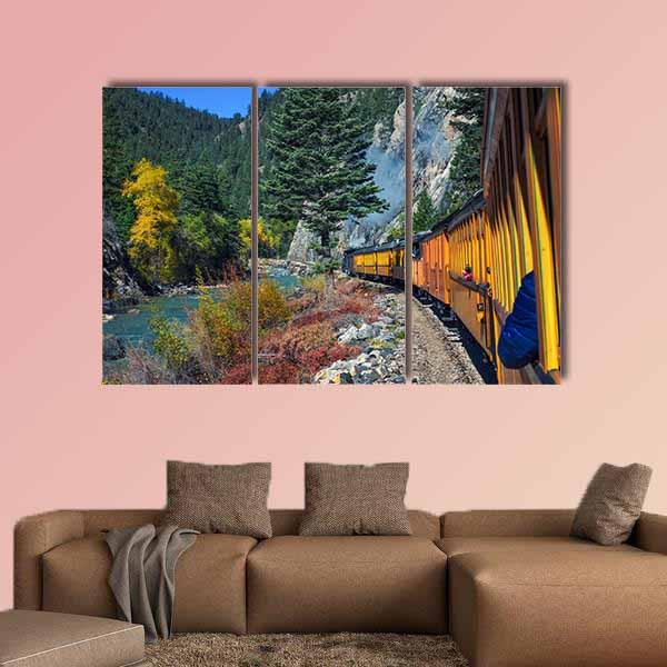 Steam Engine Train Travels In Colorado USA Canvas Wall Art-3 Horizontal-Gallery Wrap-25" x 16"-Tiaracle