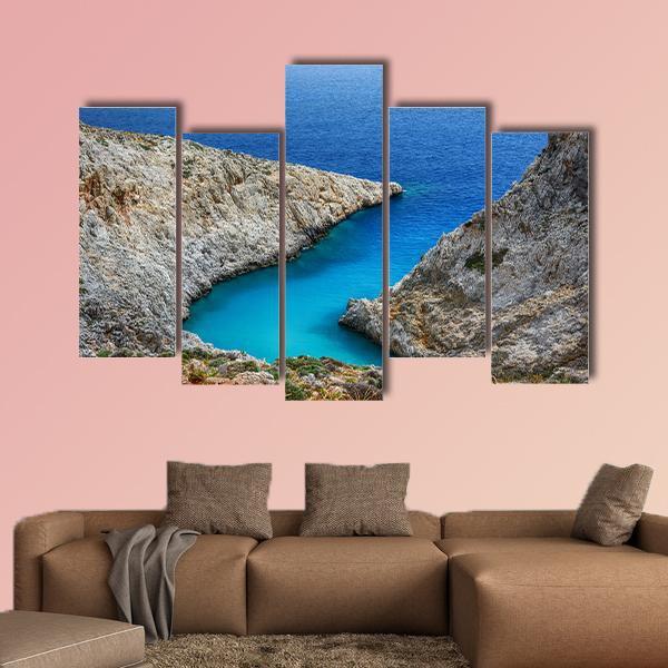 Stefanou Beach In Crete Island Greece Canvas Wall Art-5 Pop-Gallery Wrap-47" x 32"-Tiaracle