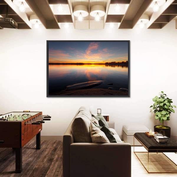 Still Sea Water With Sunrise In Coast Of Helsinki Canvas Wall Art-3 Horizontal-Gallery Wrap-25" x 16"-Tiaracle