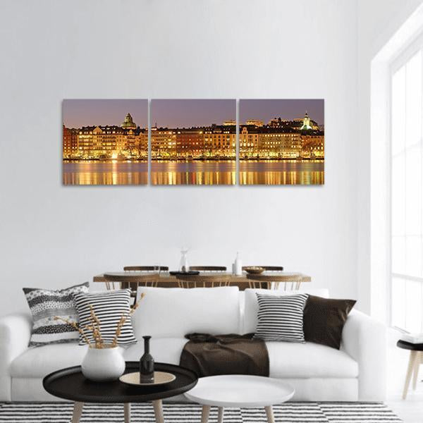 Stockholm At Night Panoramic Canvas Wall Art-3 Piece-25" x 08"-Tiaracle