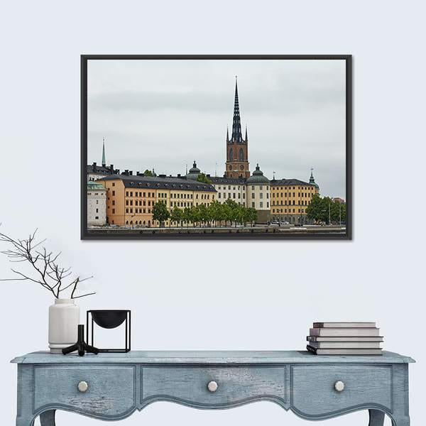 Stockholm City And Evert Taubes Terrass Canvas Wall Art-1 Piece-Floating Frame-24" x 16"-Tiaracle