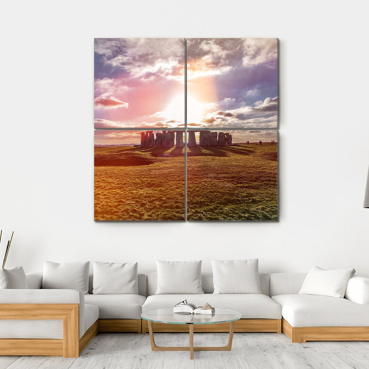 Stonehenge Against The Sun In England Canvas Wall Art-4 Square-Gallery Wrap-17" x 17"-Tiaracle