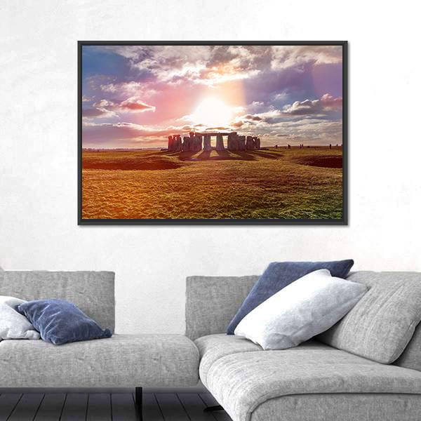 Stonehenge Against The Sun In England Panoramic Canvas Wall Art-1 Piece-36" x 12"-Tiaracle