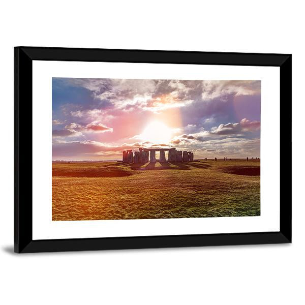 Stonehenge Against The Sun In England Panoramic Canvas Wall Art-1 Piece-36" x 12"-Tiaracle