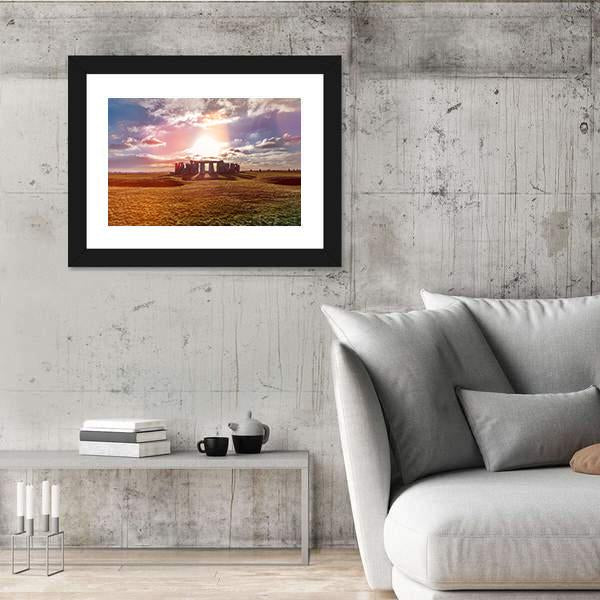 Stonehenge Against The Sun In England Panoramic Canvas Wall Art-1 Piece-36" x 12"-Tiaracle