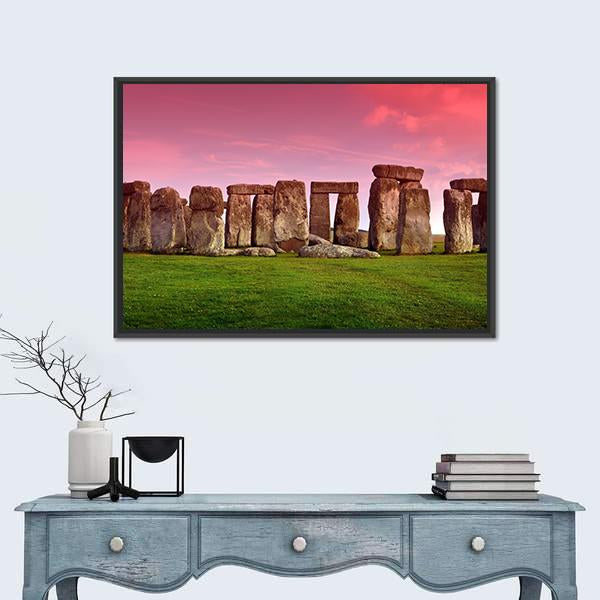 Stonehenge In Sunset Canvas Wall Art-1 Piece-Floating Frame-24" x 16"-Tiaracle