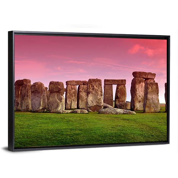 Stonehenge In Sunset Canvas Wall Art-3 Horizontal-Gallery Wrap-25" x 16"-Tiaracle