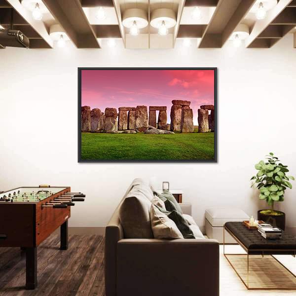 Stonehenge In Sunset Canvas Wall Art-3 Horizontal-Gallery Wrap-25" x 16"-Tiaracle