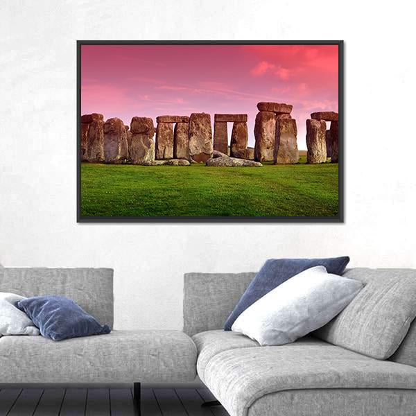 Stonehenge In Sunset Canvas Wall Art-3 Horizontal-Gallery Wrap-25" x 16"-Tiaracle