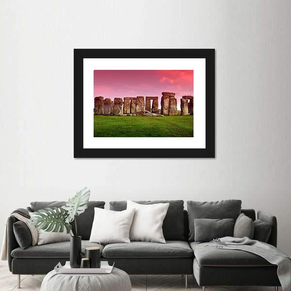 Stonehenge In Sunset Canvas Wall Art-3 Horizontal-Gallery Wrap-25" x 16"-Tiaracle
