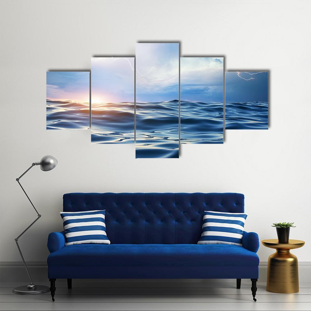 Storm On The Sea Canvas Wall Art-5 Star-Gallery Wrap-62" x 32"-Tiaracle