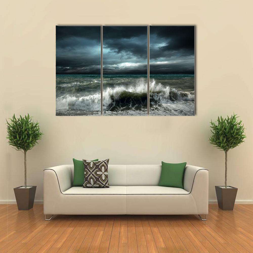 Storm Seascape Canvas Wall Art-3 Horizontal-Gallery Wrap-37" x 24"-Tiaracle