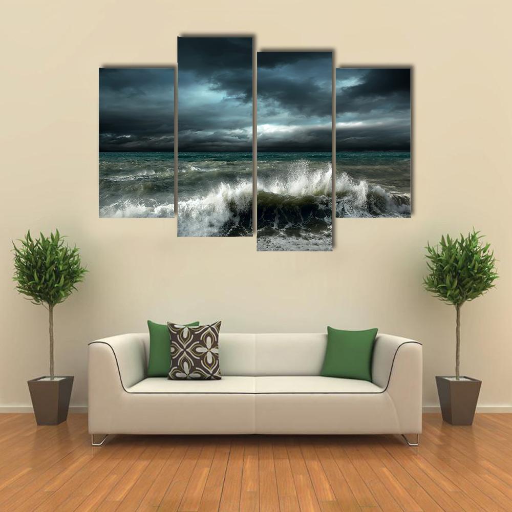 Storm Seascape Canvas Wall Art-4 Pop-Gallery Wrap-50" x 32"-Tiaracle