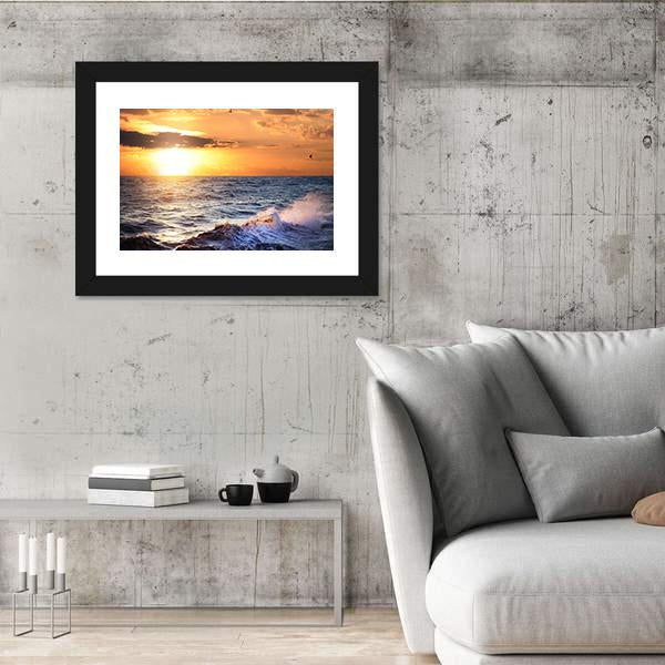 Stormy Sea With Sundown Canvas Wall Art-3 Horizontal-Gallery Wrap-25" x 16"-Tiaracle