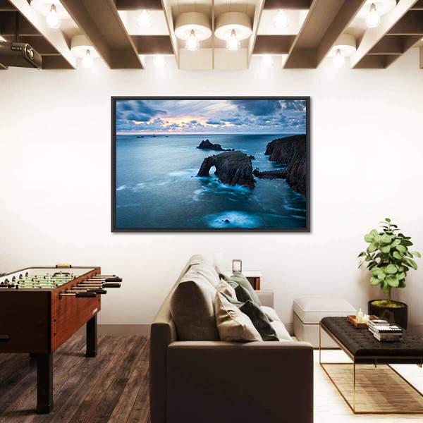 Stormy Sunset At Lands End In Cornwall Canvas Wall Art-3 Horizontal-Gallery Wrap-25" x 16"-Tiaracle