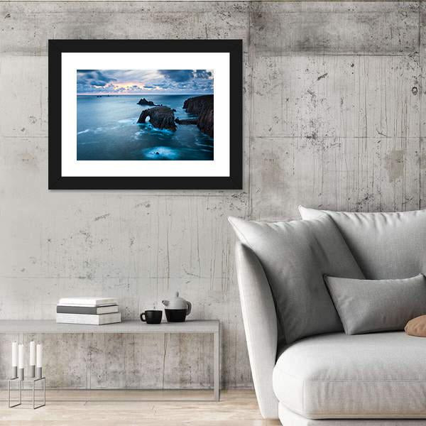 Stormy Sunset At Lands End In Cornwall Canvas Wall Art-3 Horizontal-Gallery Wrap-25" x 16"-Tiaracle