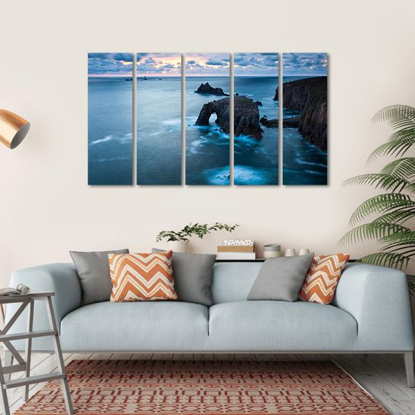 Stormy Sunset At Lands End In Cornwall Canvas Wall Art-5 Horizontal-Gallery Wrap-22" x 12"-Tiaracle