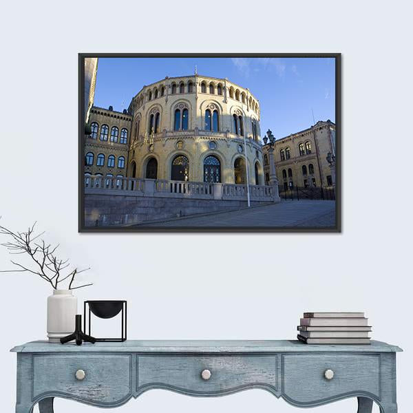 Stortinget Parliament Oslo In Norway Canvas Wall Art-1 Piece-Floating Frame-24" x 16"-Tiaracle