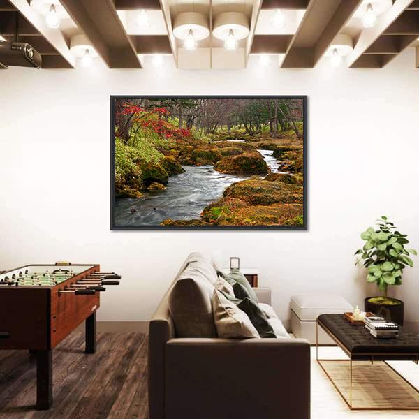 Strange Landscape Of River Flows On Misty Forest Canvas Wall Art-3 Horizontal-Gallery Wrap-25" x 16"-Tiaracle