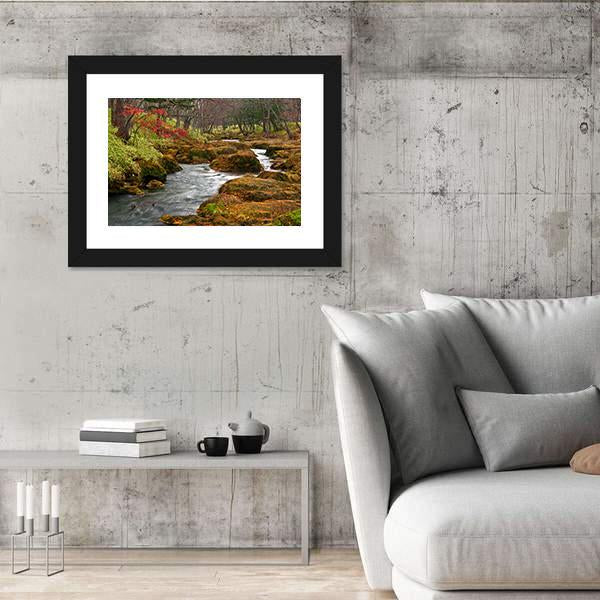 Strange Landscape Of River Flows On Misty Forest Canvas Wall Art-3 Horizontal-Gallery Wrap-25" x 16"-Tiaracle