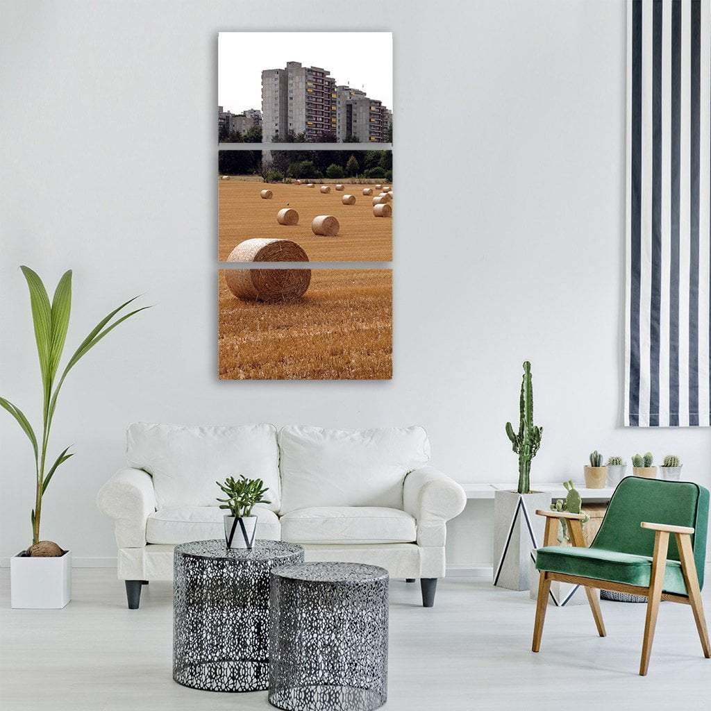 Straw Bales In Switzerland Vertical Canvas Wall Art-3 Vertical-Gallery Wrap-12" x 25"-Tiaracle
