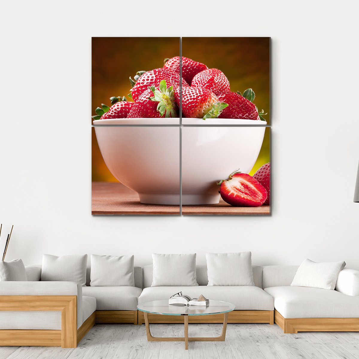 Strawberries In Bowl Canvas Wall Art-4 Square-Gallery Wrap-17" x 17"-Tiaracle
