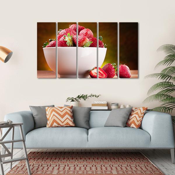 Strawberries In Bowl Canvas Wall Art-5 Horizontal-Gallery Wrap-22" x 12"-Tiaracle