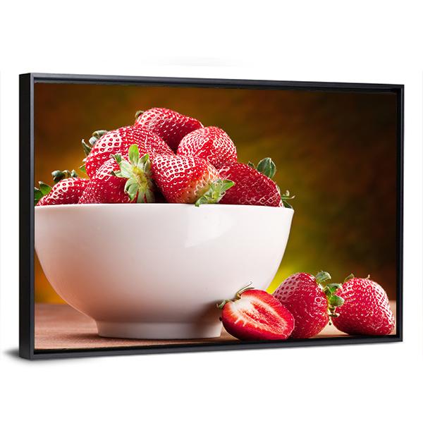 Strawberries In Bowl Canvas Wall Art-3 Horizontal-Gallery Wrap-25" x 16"-Tiaracle