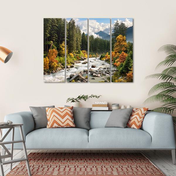 Stream & Forest Canvas Wall Art-4 Horizontal-Gallery Wrap-34" x 24"-Tiaracle