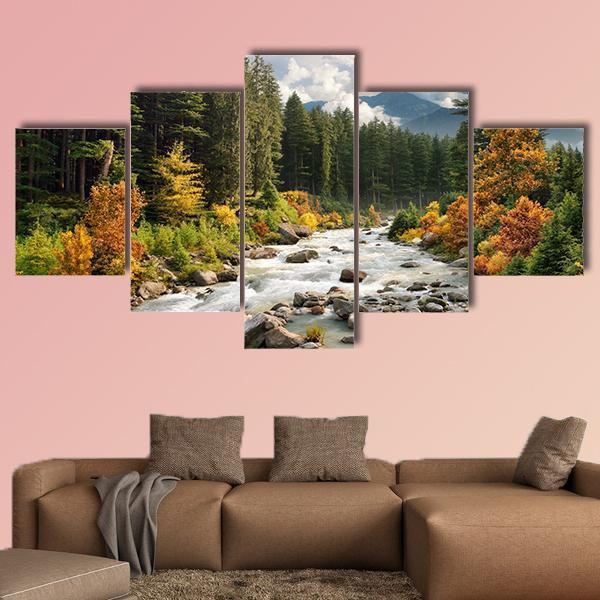 Stream & Forest Canvas Wall Art-5 Star-Gallery Wrap-62" x 32"-Tiaracle