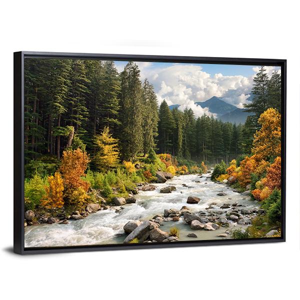 Stream & Forest Canvas Wall Art-5 Horizontal-Gallery Wrap-22" x 12"-Tiaracle