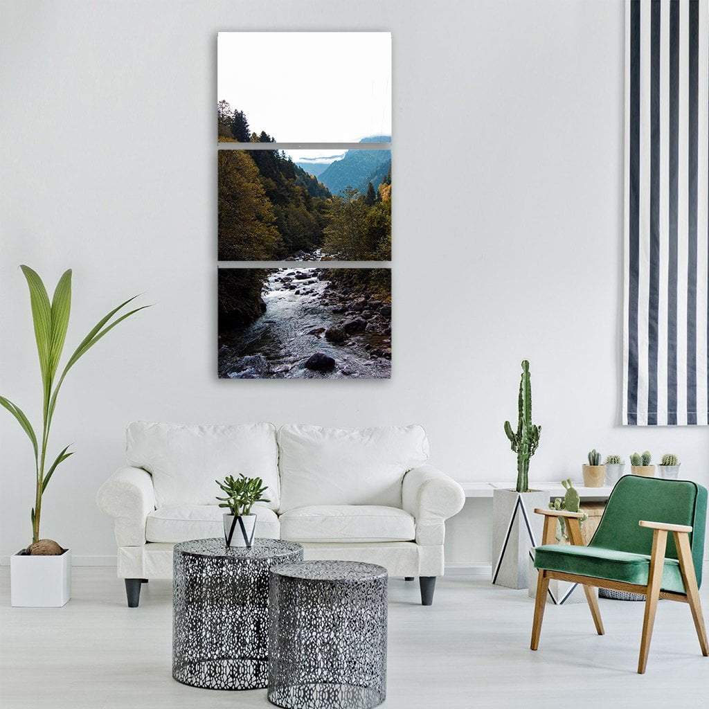Stream In Autumn Forest Vertical Canvas Wall Art-3 Vertical-Gallery Wrap-12" x 25"-Tiaracle