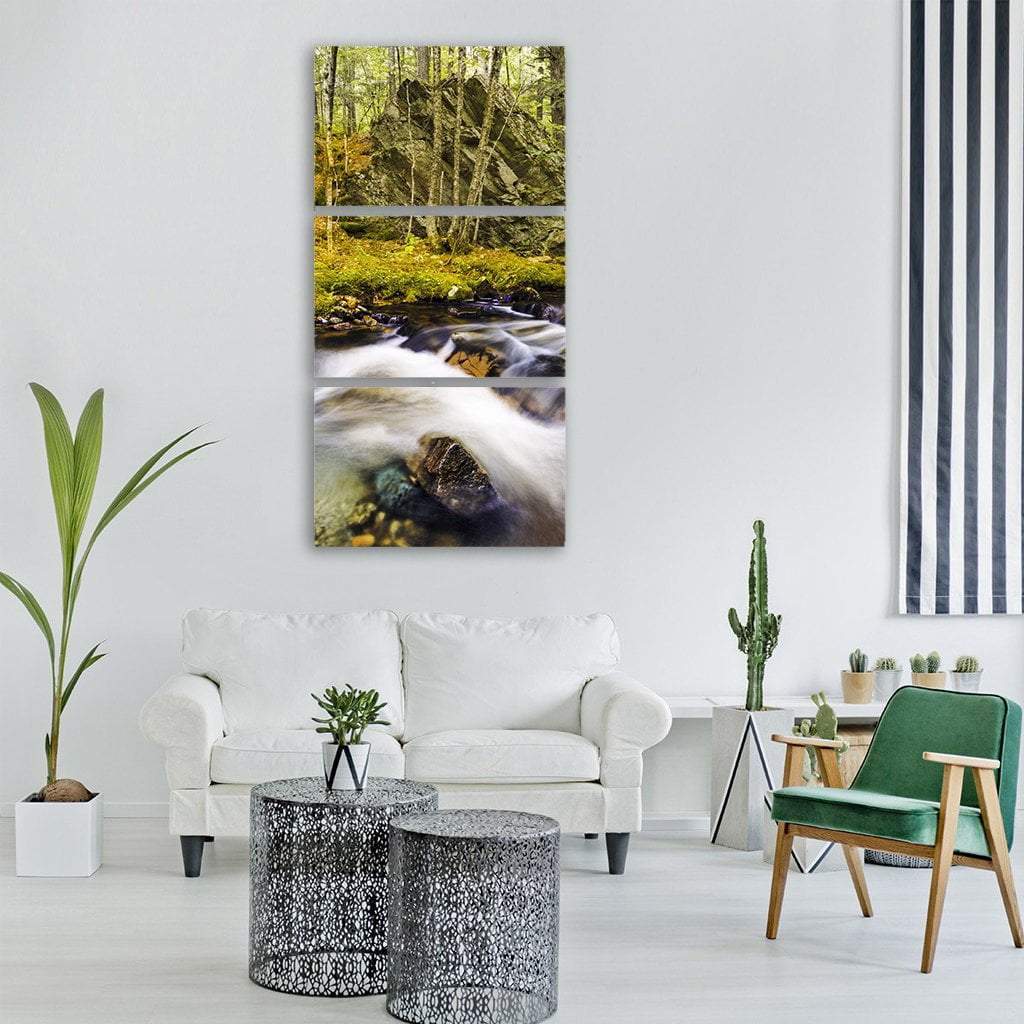 Stream In Autumn Vertical Canvas Wall Art-3 Vertical-Gallery Wrap-12" x 25"-Tiaracle