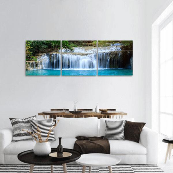 Stream In Green Forest Jungle Panoramic Canvas Wall Art-3 Piece-25" x 08"-Tiaracle