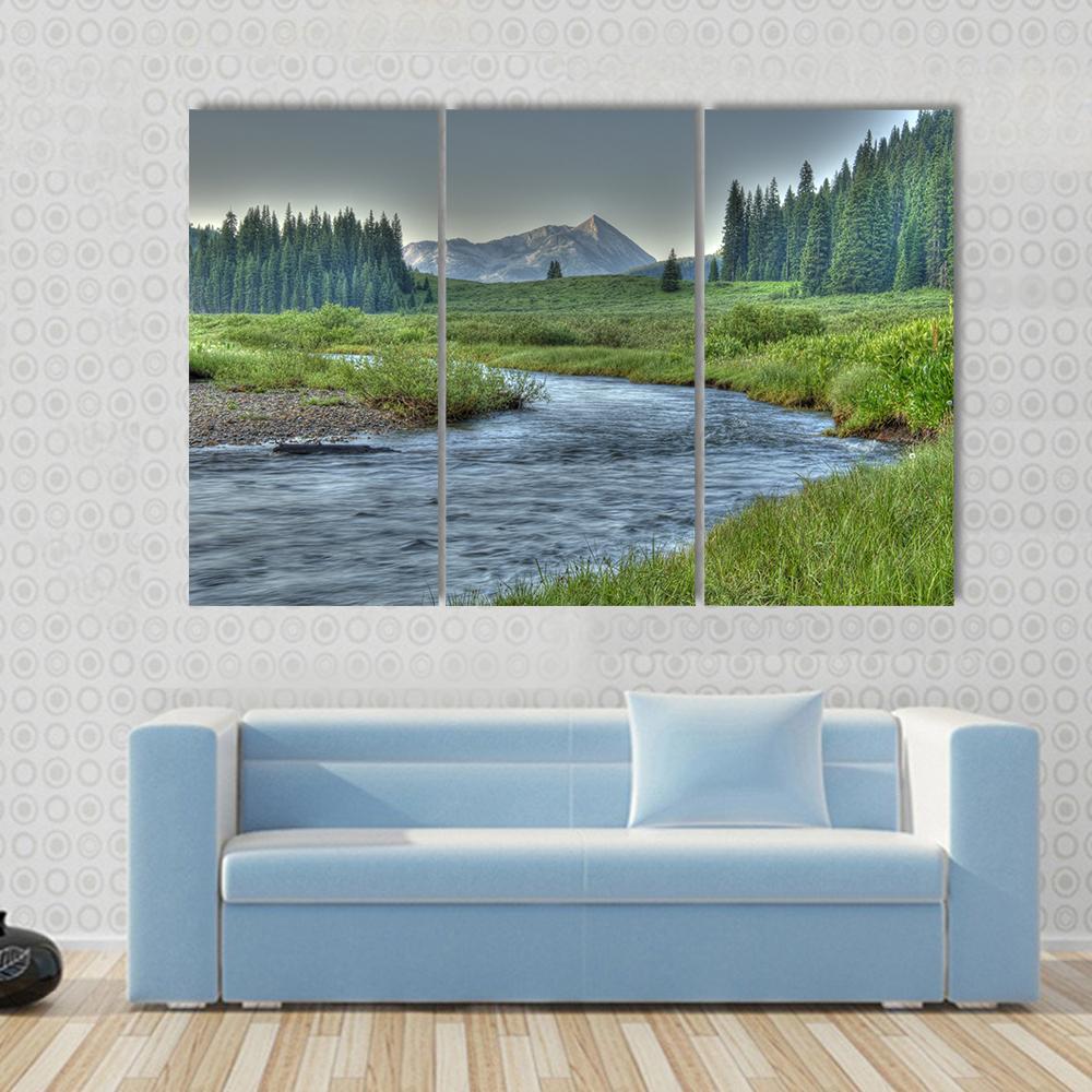 Stream In Summer Canvas Wall Art-3 Horizontal-Gallery Wrap-37" x 24"-Tiaracle
