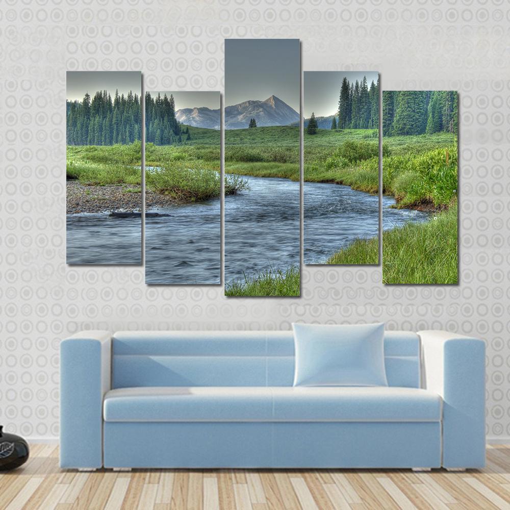 Stream In Summer Canvas Wall Art-5 Pop-Gallery Wrap-47" x 32"-Tiaracle