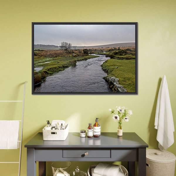 Stream River On Dartmoor Canvas Wall Art-1 Piece-Floating Frame-24" x 16"-Tiaracle