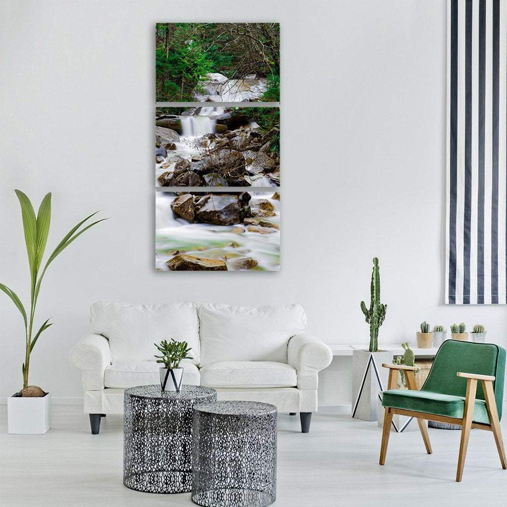 Stream River Waterfall Vertical Canvas Wall Art-3 Vertical-Gallery Wrap-12" x 25"-Tiaracle