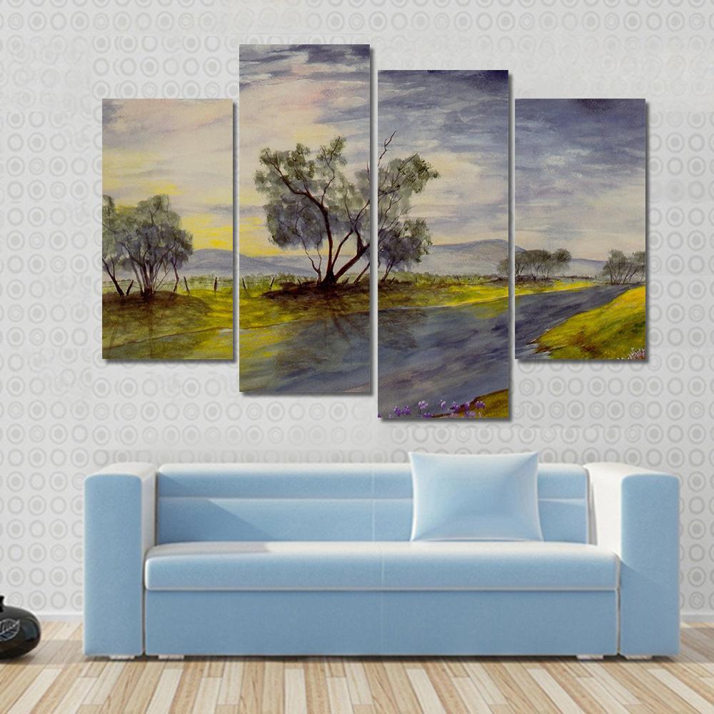 Streams Flowing Down The Mountains Canvas Wall Art-4 Pop-Gallery Wrap-50" x 32"-Tiaracle
