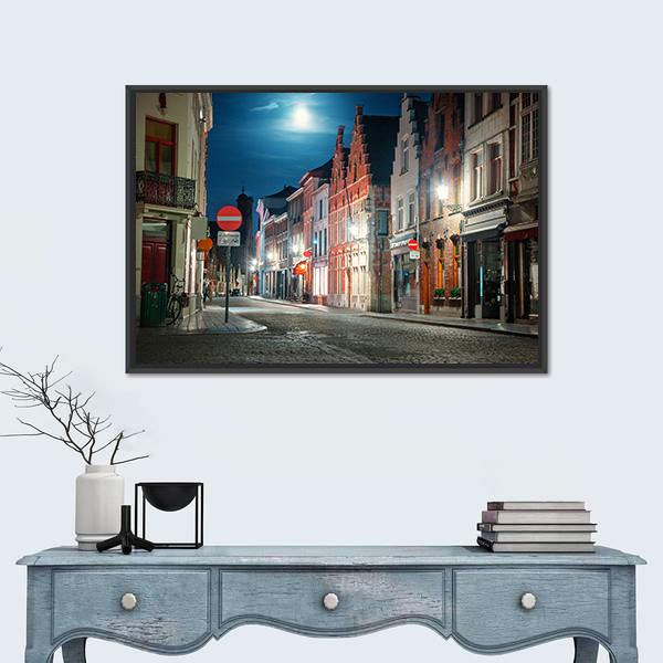 Street Of Brugge In Belgium Canvas Wall Art-1 Piece-Floating Frame-24" x 16"-Tiaracle