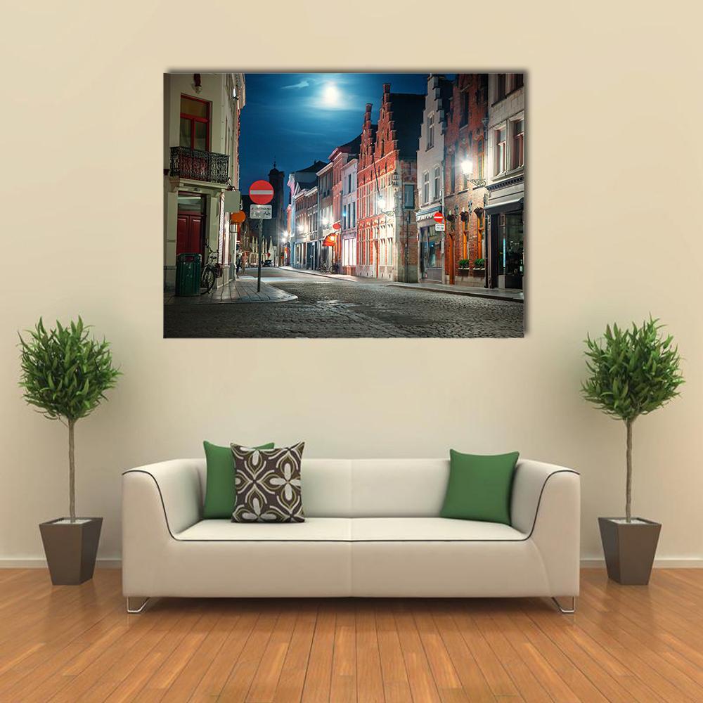 Street Of Brugge In Belgium Canvas Wall Art-1 Piece-Gallery Wrap-48" x 32"-Tiaracle
